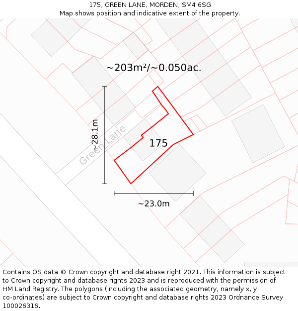 175, GREEN LANE, MORDEN, SM4 6SG: Plot and title map