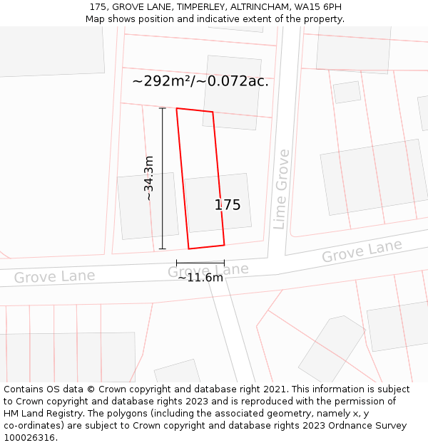 175, GROVE LANE, TIMPERLEY, ALTRINCHAM, WA15 6PH: Plot and title map