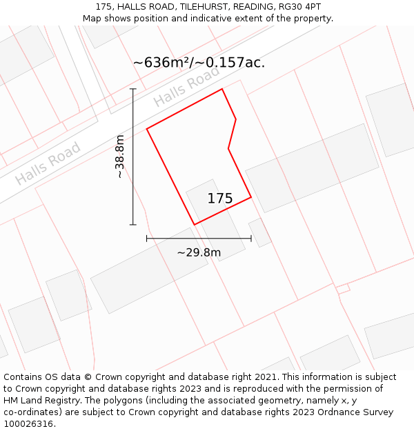 175, HALLS ROAD, TILEHURST, READING, RG30 4PT: Plot and title map