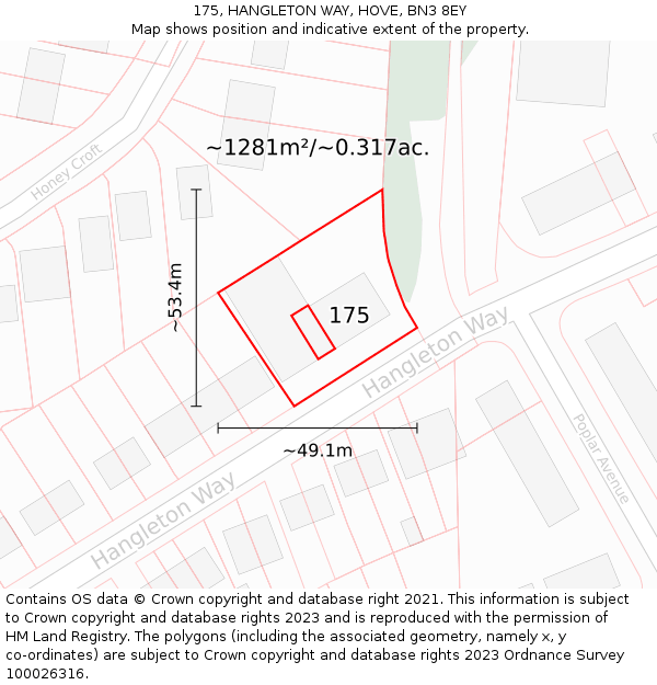 175, HANGLETON WAY, HOVE, BN3 8EY: Plot and title map
