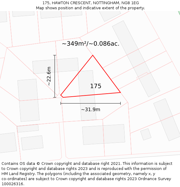 175, HAWTON CRESCENT, NOTTINGHAM, NG8 1EG: Plot and title map