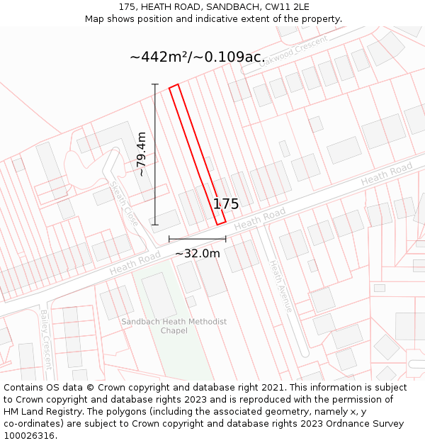 175, HEATH ROAD, SANDBACH, CW11 2LE: Plot and title map