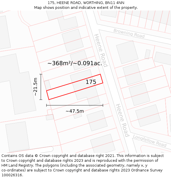 175, HEENE ROAD, WORTHING, BN11 4NN: Plot and title map