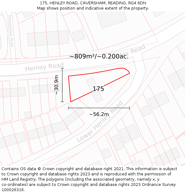 175, HENLEY ROAD, CAVERSHAM, READING, RG4 6DN: Plot and title map