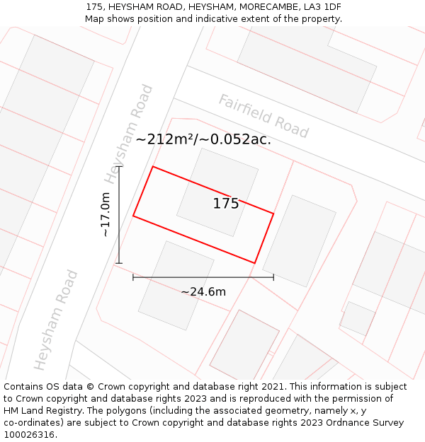 175, HEYSHAM ROAD, HEYSHAM, MORECAMBE, LA3 1DF: Plot and title map