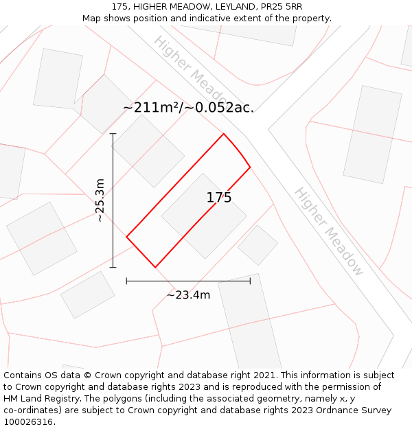 175, HIGHER MEADOW, LEYLAND, PR25 5RR: Plot and title map