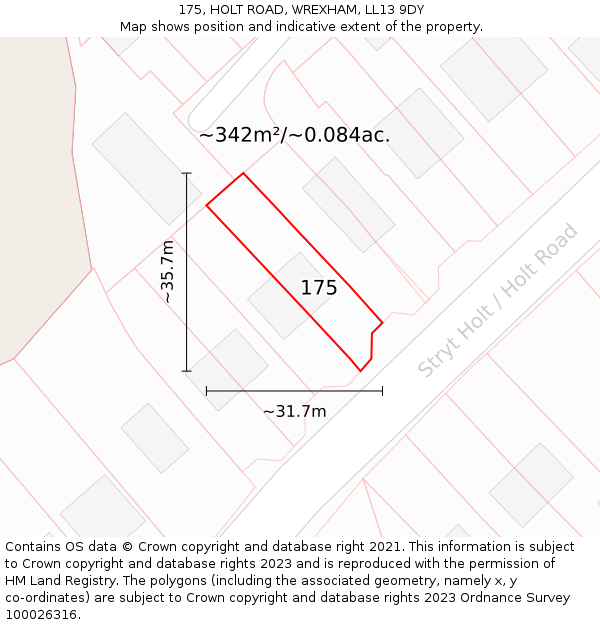 175, HOLT ROAD, WREXHAM, LL13 9DY: Plot and title map