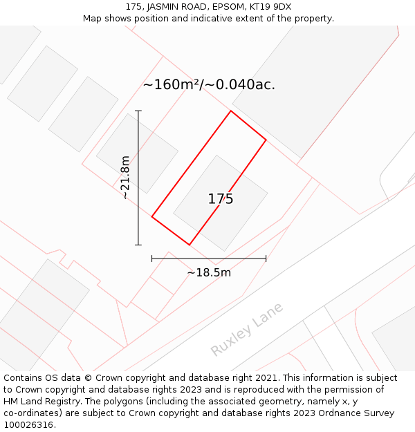 175, JASMIN ROAD, EPSOM, KT19 9DX: Plot and title map