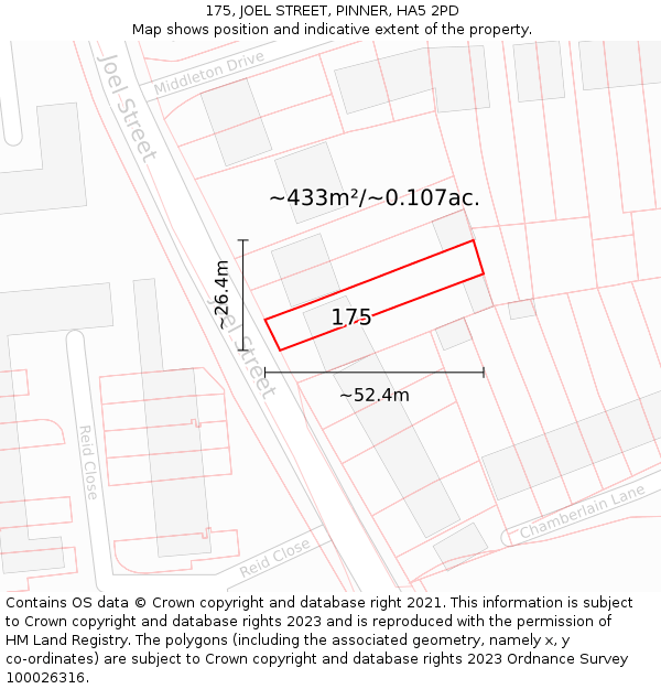 175, JOEL STREET, PINNER, HA5 2PD: Plot and title map