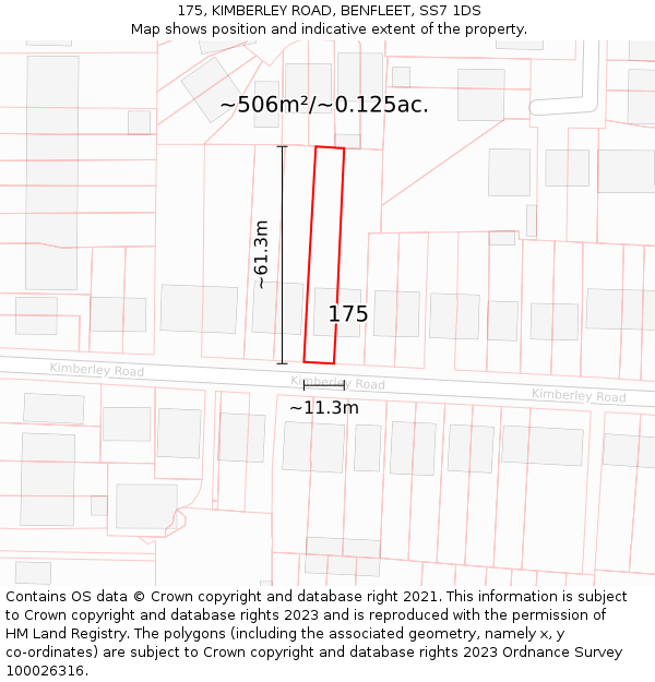 175, KIMBERLEY ROAD, BENFLEET, SS7 1DS: Plot and title map