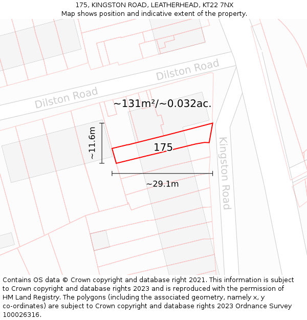 175, KINGSTON ROAD, LEATHERHEAD, KT22 7NX: Plot and title map