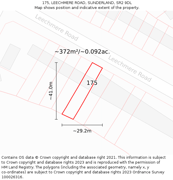 175, LEECHMERE ROAD, SUNDERLAND, SR2 9DL: Plot and title map