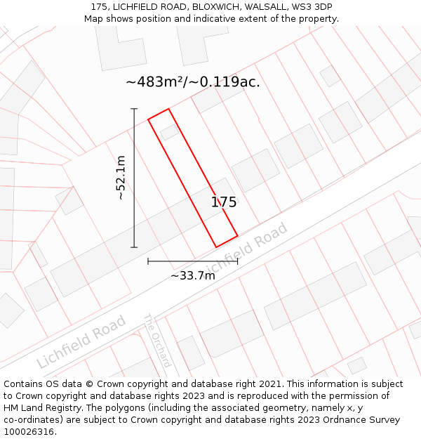 175, LICHFIELD ROAD, BLOXWICH, WALSALL, WS3 3DP: Plot and title map