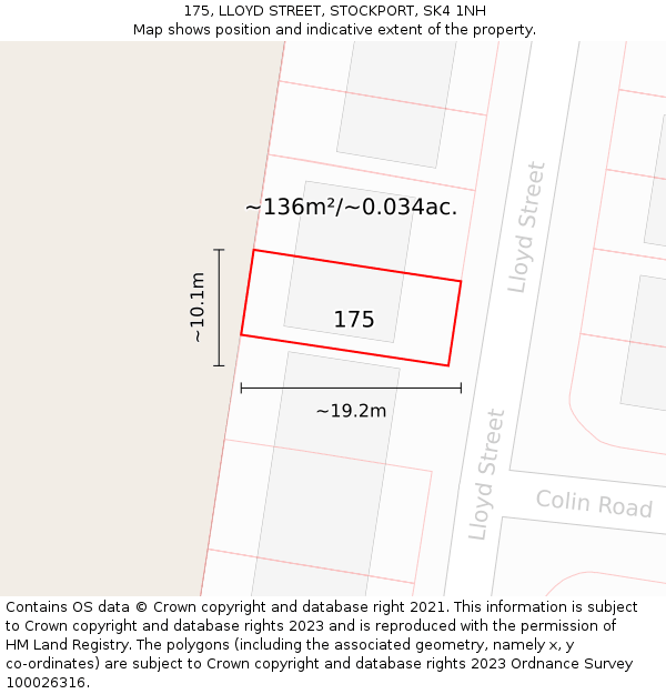 175, LLOYD STREET, STOCKPORT, SK4 1NH: Plot and title map