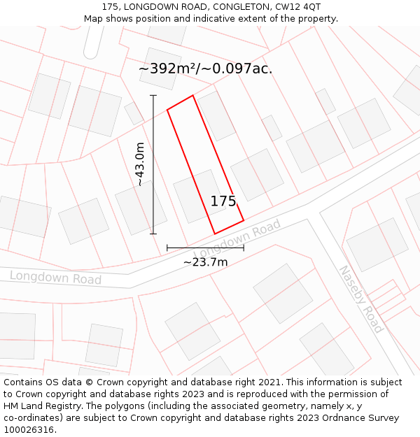 175, LONGDOWN ROAD, CONGLETON, CW12 4QT: Plot and title map