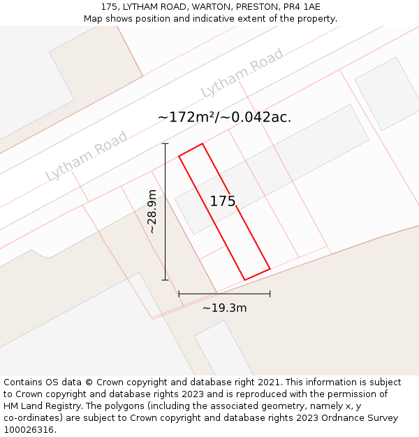 175, LYTHAM ROAD, WARTON, PRESTON, PR4 1AE: Plot and title map