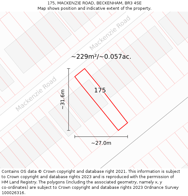175, MACKENZIE ROAD, BECKENHAM, BR3 4SE: Plot and title map