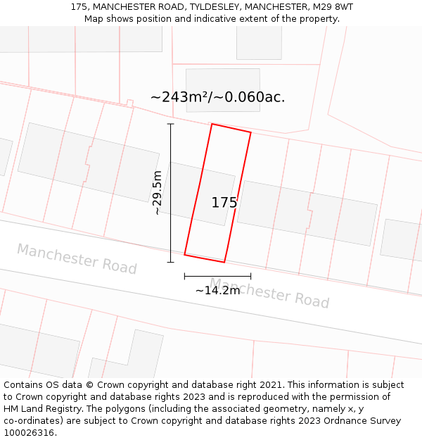 175, MANCHESTER ROAD, TYLDESLEY, MANCHESTER, M29 8WT: Plot and title map