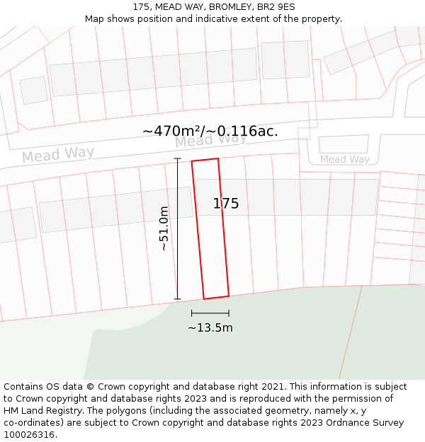 175, MEAD WAY, BROMLEY, BR2 9ES: Plot and title map