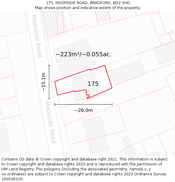 175, MOORSIDE ROAD, BRADFORD, BD2 3HD: Plot and title map