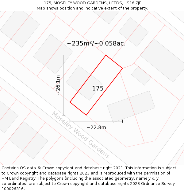 175, MOSELEY WOOD GARDENS, LEEDS, LS16 7JF: Plot and title map