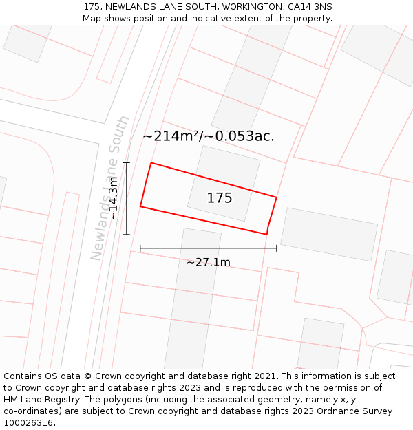 175, NEWLANDS LANE SOUTH, WORKINGTON, CA14 3NS: Plot and title map