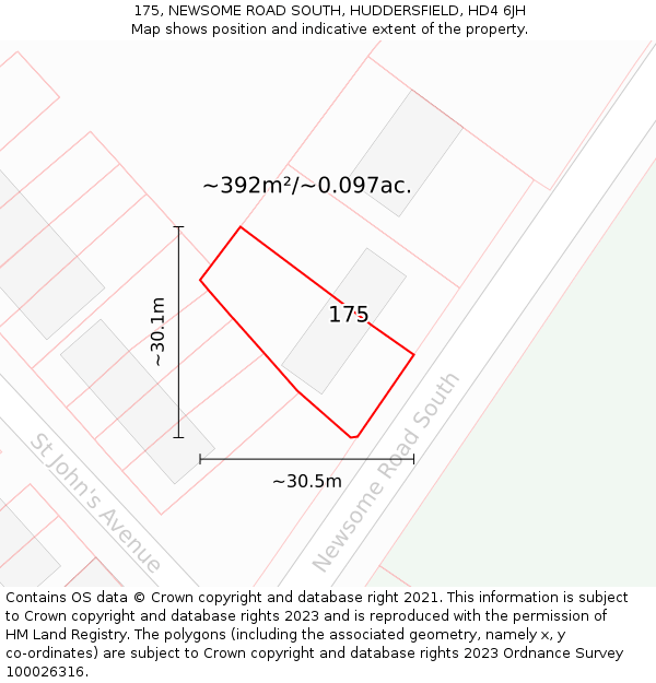 175, NEWSOME ROAD SOUTH, HUDDERSFIELD, HD4 6JH: Plot and title map