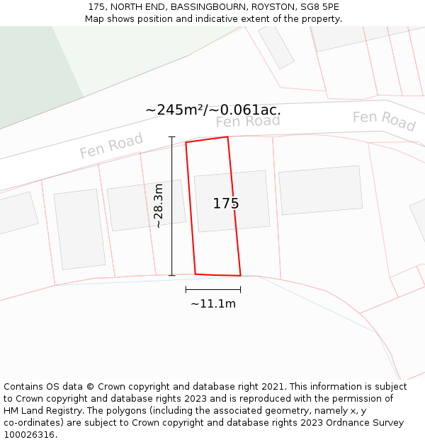 175, NORTH END, BASSINGBOURN, ROYSTON, SG8 5PE: Plot and title map