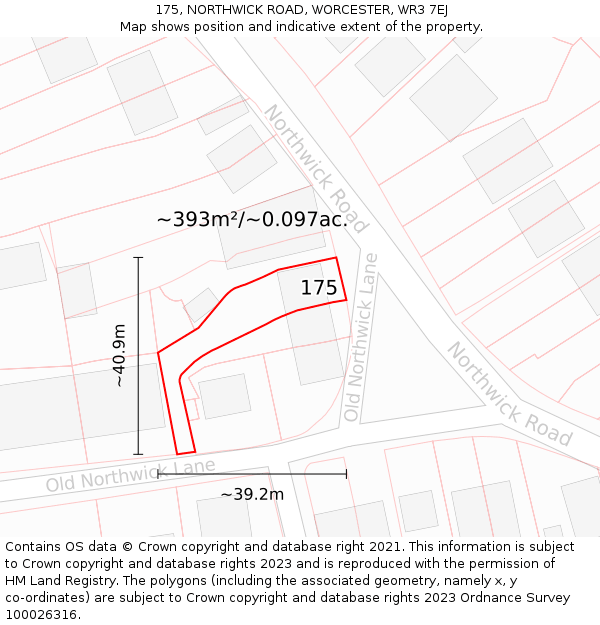 175, NORTHWICK ROAD, WORCESTER, WR3 7EJ: Plot and title map