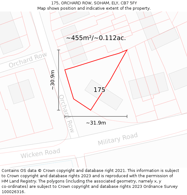 175, ORCHARD ROW, SOHAM, ELY, CB7 5FY: Plot and title map