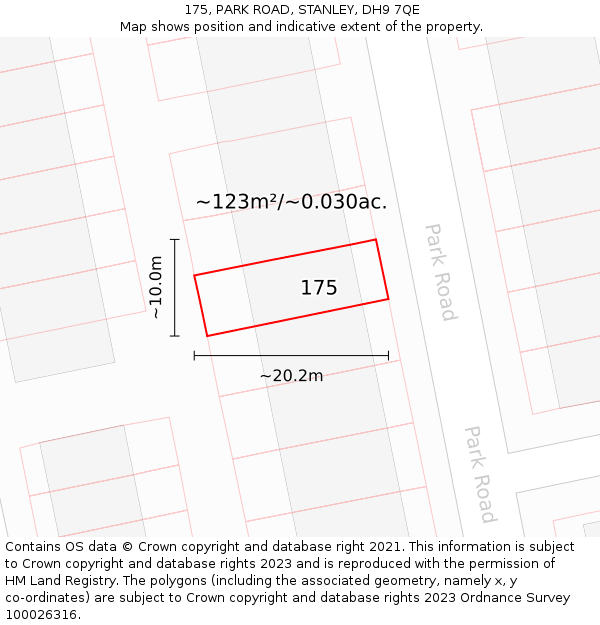 175, PARK ROAD, STANLEY, DH9 7QE: Plot and title map