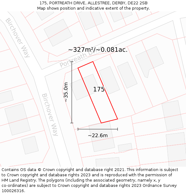 175, PORTREATH DRIVE, ALLESTREE, DERBY, DE22 2SB: Plot and title map