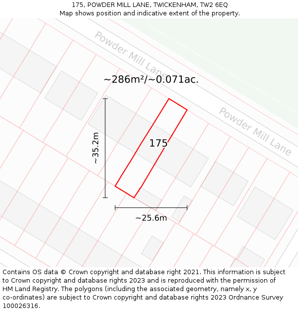 175, POWDER MILL LANE, TWICKENHAM, TW2 6EQ: Plot and title map