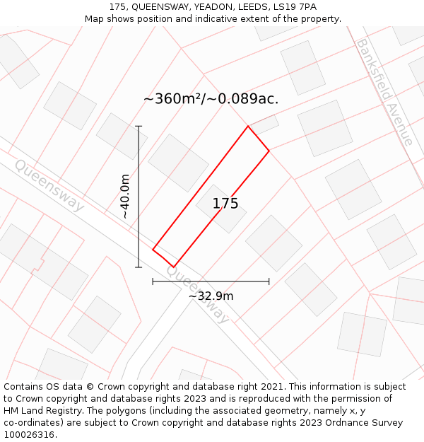 175, QUEENSWAY, YEADON, LEEDS, LS19 7PA: Plot and title map