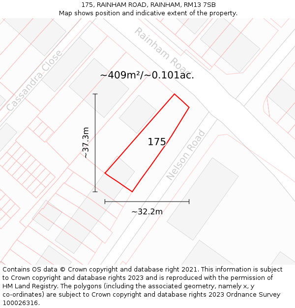 175, RAINHAM ROAD, RAINHAM, RM13 7SB: Plot and title map