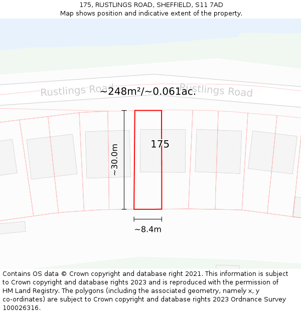 175, RUSTLINGS ROAD, SHEFFIELD, S11 7AD: Plot and title map