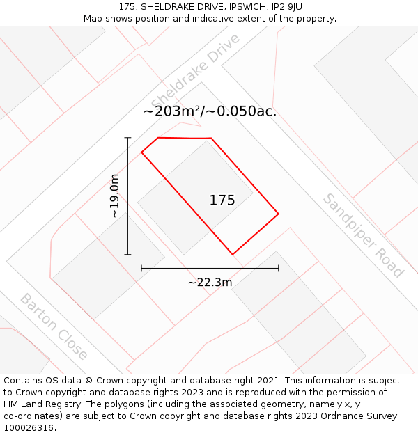 175, SHELDRAKE DRIVE, IPSWICH, IP2 9JU: Plot and title map