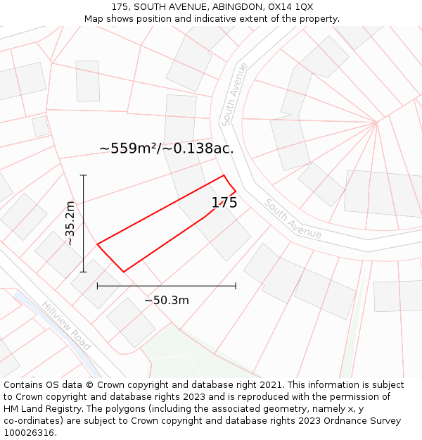 175, SOUTH AVENUE, ABINGDON, OX14 1QX: Plot and title map