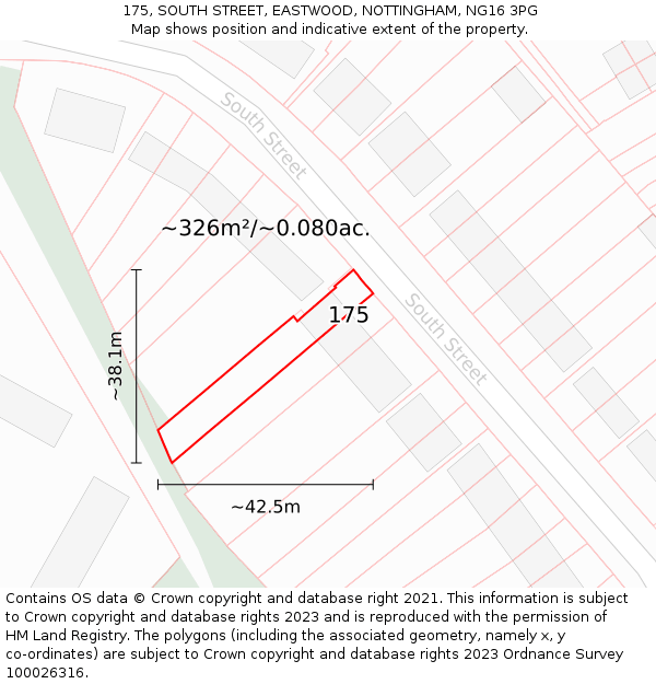 175, SOUTH STREET, EASTWOOD, NOTTINGHAM, NG16 3PG: Plot and title map