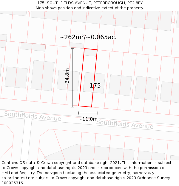 175, SOUTHFIELDS AVENUE, PETERBOROUGH, PE2 8RY: Plot and title map