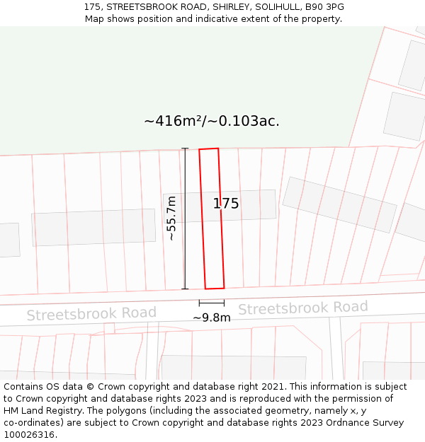 175, STREETSBROOK ROAD, SHIRLEY, SOLIHULL, B90 3PG: Plot and title map