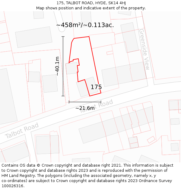 175, TALBOT ROAD, HYDE, SK14 4HJ: Plot and title map