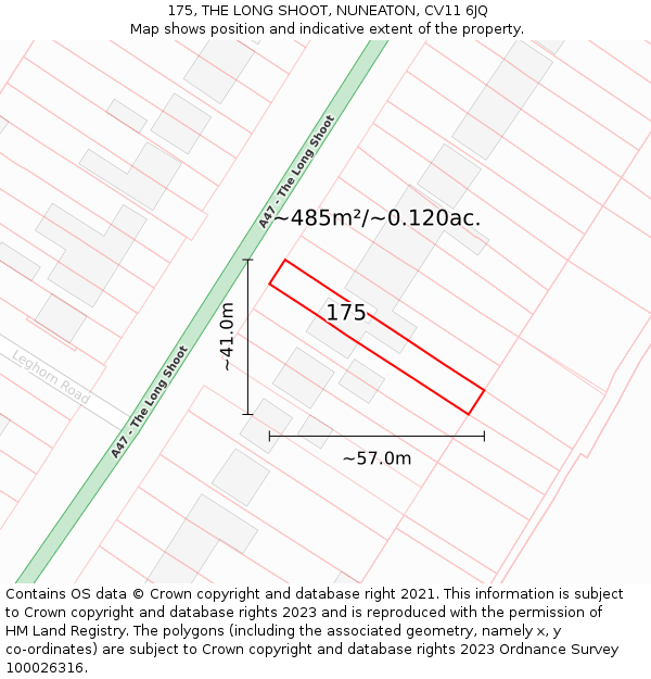 175, THE LONG SHOOT, NUNEATON, CV11 6JQ: Plot and title map