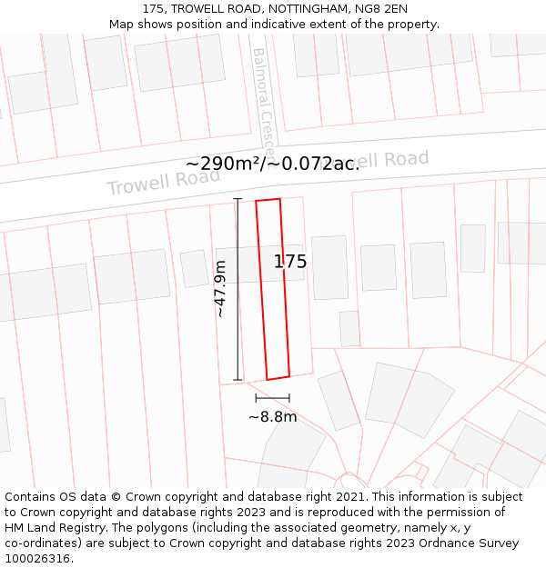 175, TROWELL ROAD, NOTTINGHAM, NG8 2EN: Plot and title map