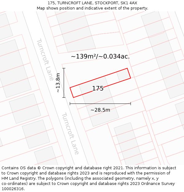 175, TURNCROFT LANE, STOCKPORT, SK1 4AX: Plot and title map