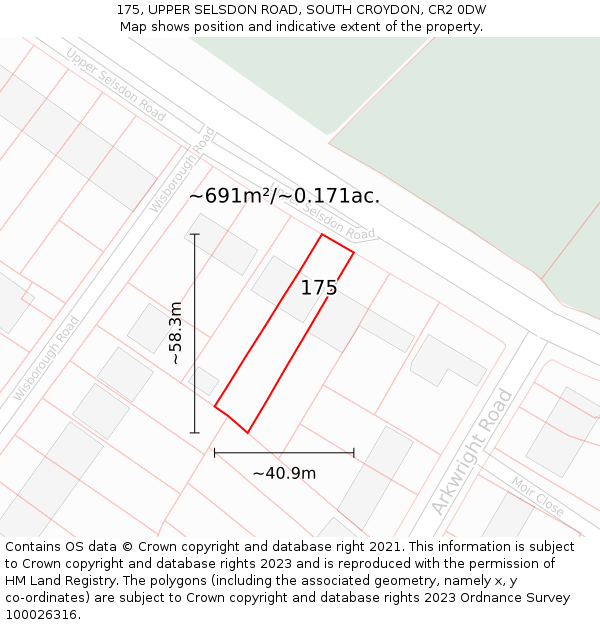175, UPPER SELSDON ROAD, SOUTH CROYDON, CR2 0DW: Plot and title map