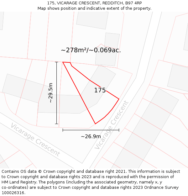 175, VICARAGE CRESCENT, REDDITCH, B97 4RP: Plot and title map