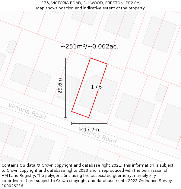 175, VICTORIA ROAD, FULWOOD, PRESTON, PR2 8AJ: Plot and title map