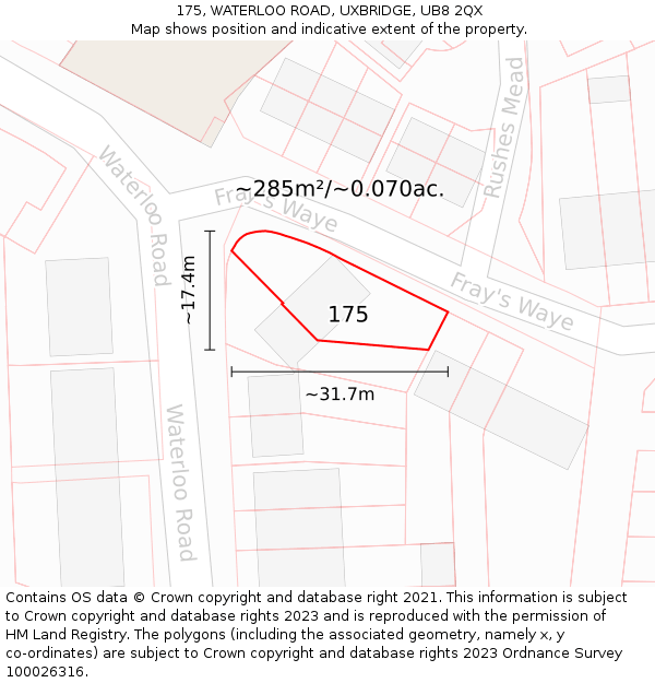 175, WATERLOO ROAD, UXBRIDGE, UB8 2QX: Plot and title map