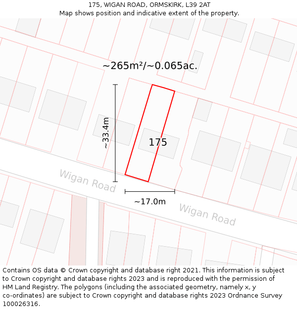 175, WIGAN ROAD, ORMSKIRK, L39 2AT: Plot and title map
